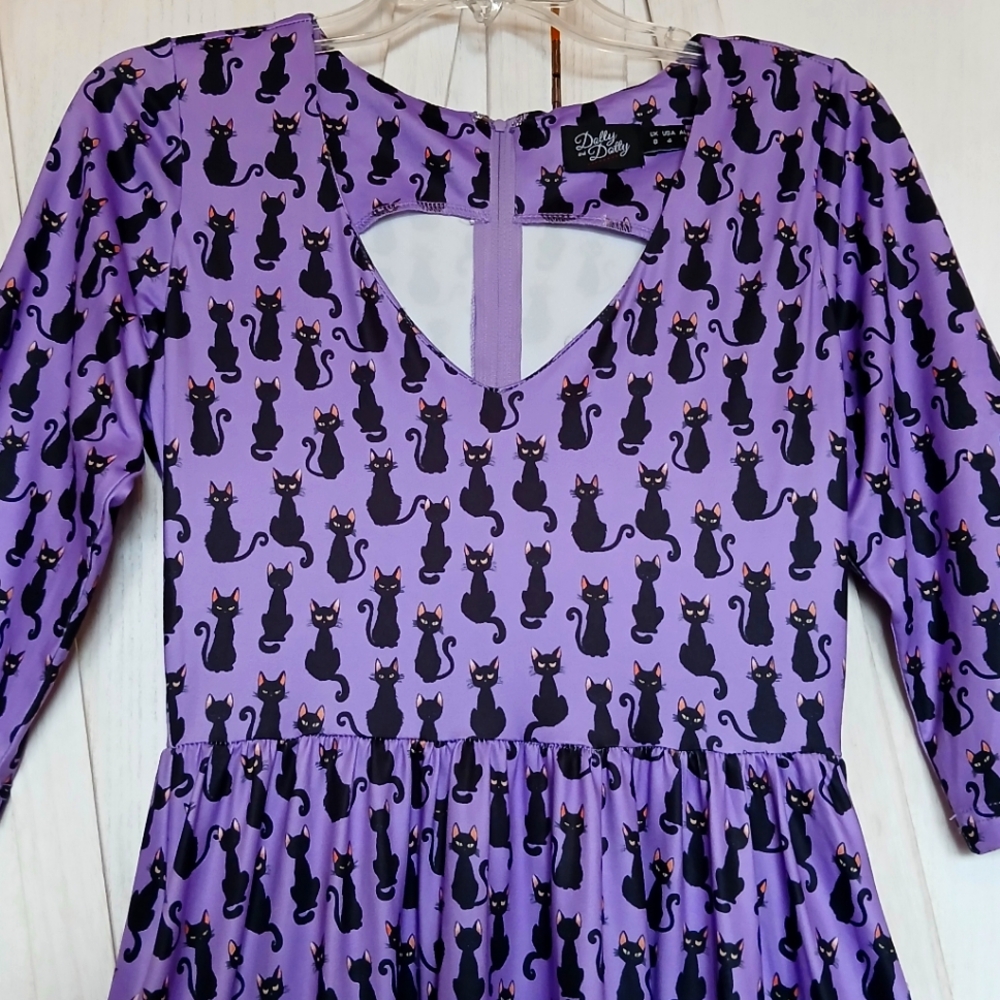 Dolly and Dotty Cat Purple & Black 3/4 Sleeve Billie Dress w/ Pockets - 4